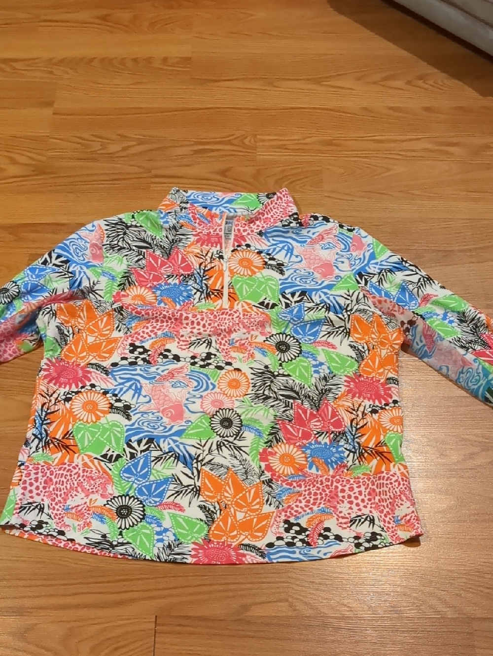Ibkul Icifil Long Sleeve Sun Shirt: Zip Mock -Bamboo Gardens Multi - Picture 3 of 8